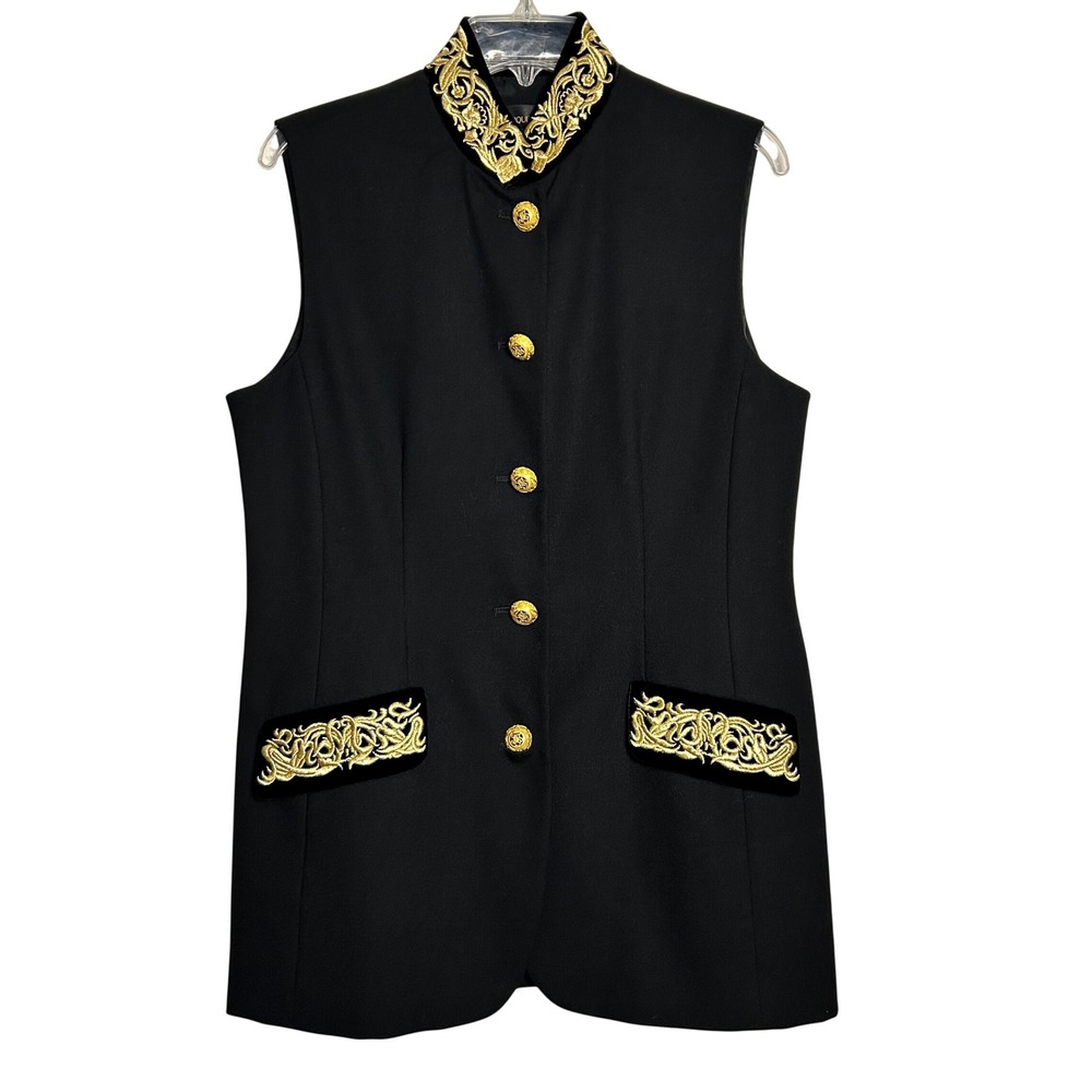 Classiques Entier Wool Vest Gold Trim Velvet Collar Embellished Buttons Womens L